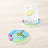 ハミングバードとピンクベル絵画の花 コースター (側面)