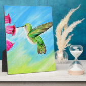 ハミングバードとピンクベル絵画の花 フォトプラーク (側面)