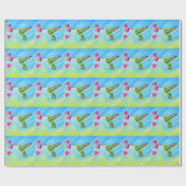 ハミングバードとピンクベル絵画の花 ラッピングペーパー (フラット)