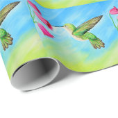 ハミングバードとピンクベル絵画の花 ラッピングペーパー (ロールコーナー)