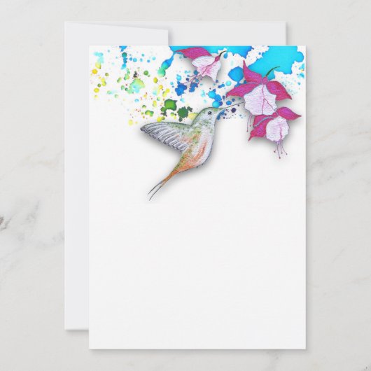 ハミングバードとフクシアの結婚式テーブルナンバーカード 招待状 (裏面)