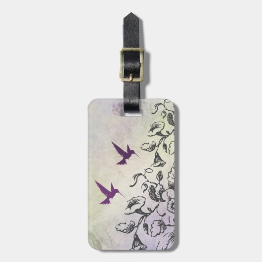 ハミングバードとフラワーラゲージタグ ラゲッジタグ (正面縦)