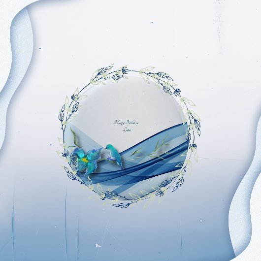 ハミングバードとブルーウェーブの誕生日ボタン 缶バッジ