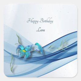 ハミングバードとブルーウェーブ誕生日スクエアスティッカー スクエアシール