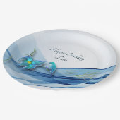 ハミングバードとブルーウェーブ誕生日プレート ペーパープレート (アングル)