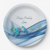 ハミングバードとブルーウェーブ誕生日プレート ペーパープレート (正面)