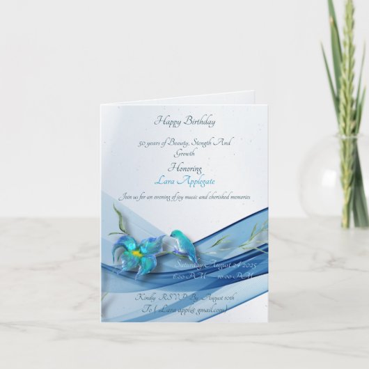 ハミングバードとブルーウェーブ誕生日招待 招待状 (正面)