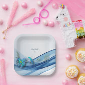 ハミングバードとブルーウェーブ誕生日紙プレート ペーパープレート (パーティー)