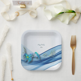 ハミングバードとブルーウェーブ誕生日紙プレート ペーパープレート