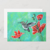 ハミングバードとポピー絵画ズの ポストカード (正面/裏面)