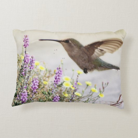 ハミングバードとワイルドフラワーデジタルアート アクセントクッション (裏面)