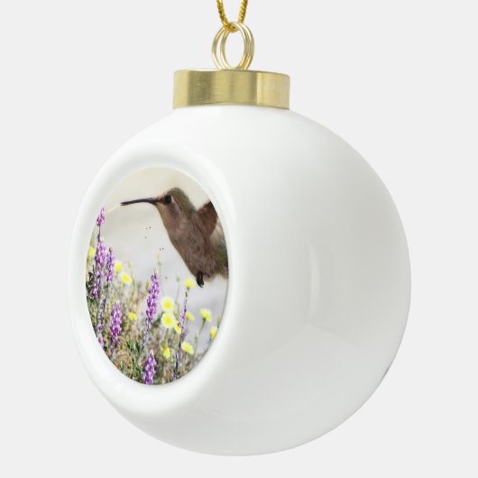 ハミングバードとワイルドフラワーデジタルアート セラミックボールオーナメント (右)