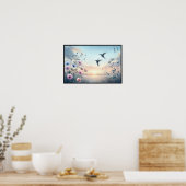 ハミングバードとワイルドフラワー（オプションのフレーム付き） ポスター (キッチン)