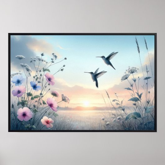 ハミングバードとワイルドフラワー（オプションのフレーム付き） ポスター (正面)