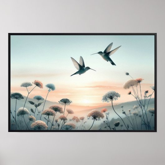 ハミングバードとワイルドフラワー（オプションのフレーム付き） ポスター (正面)