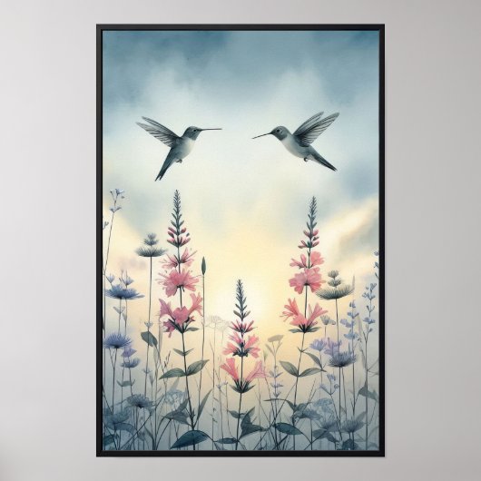 ハミングバードとワイルドフラワー（オプションのフレーム付き） ポスター (正面)