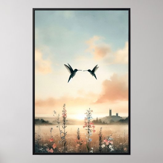 ハミングバードとワイルドフラワー（オプションのフレーム付き） ポスター (正面)