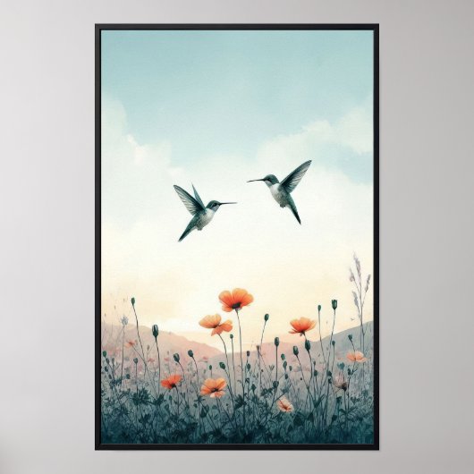 ハミングバードとワイルドフラワー（オプションのフレーム付き） ポスター (正面)