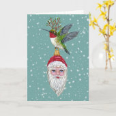 ハミングバードとヴィンテージサンタオーナメントカード カード (黄色い花)