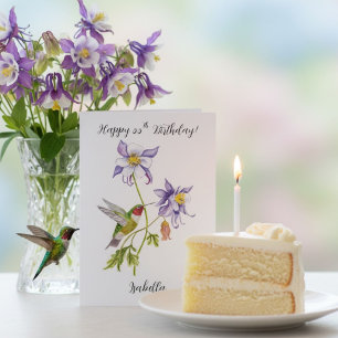 ハミングバードと共に55歳の誕生日おめでとうコロンバイン カード