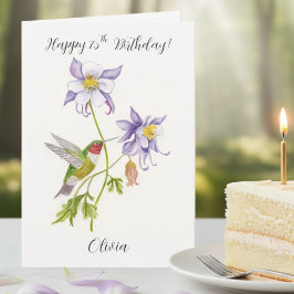 ハミングバードと共に75歳の誕生日おめでとう コロンバイン カード