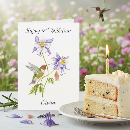 ハミングバードと共に78歳の誕生日おめでとうコロンバイン カード