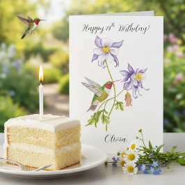 ハミングバードと共に79歳の誕生日おめでとうコロンバイン カード