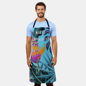 ハミングバードと明るい熱帯の葉のパターン エプロン (着用した状態)