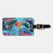 ハミングバードと明るい熱帯の葉のパターン ラゲッジタグ (正面横)