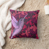 ハミングバードと明るい赤紫色バイオレット クッション (ブランケット)