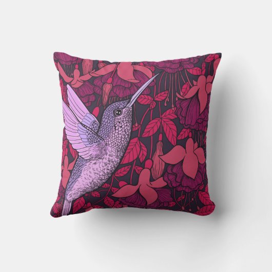 ハミングバードと明るい赤紫色バイオレット クッション (裏面)