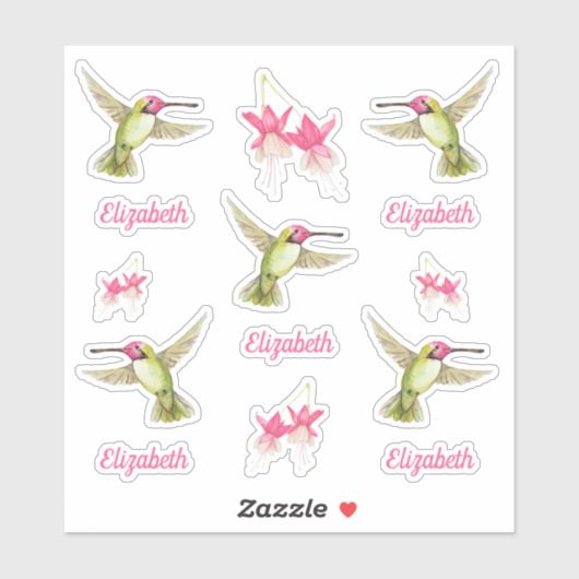 ハミングバードと明るい赤紫色フラワーフラワーズビニール シール (シート)