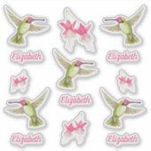 ハミングバードと明るい赤紫色フラワーフラワーズビニール シール (正面)