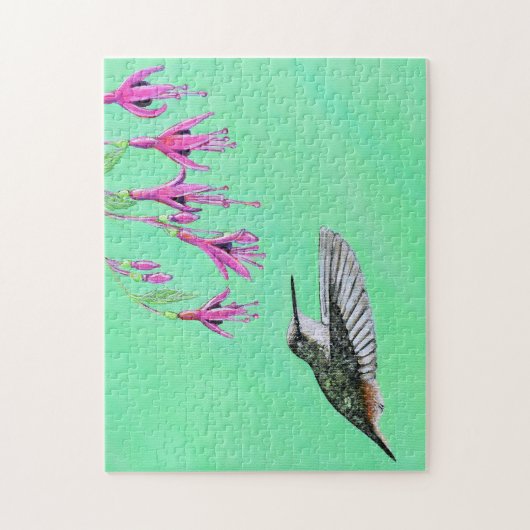 ハミングバードと明るい赤紫色絵画ズ ジグソーパズル (縦)