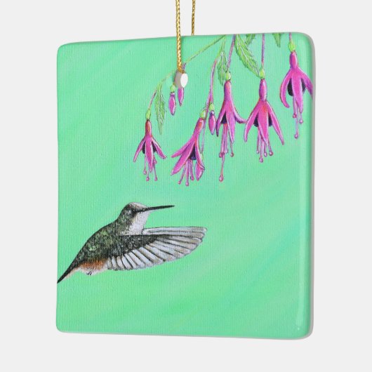 ハミングバードと明るい赤紫色絵画ズ セラミックオーナメント (左)