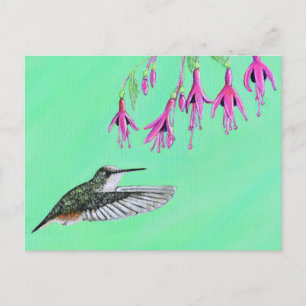 ハミングバードと明るい赤紫色絵画ズ ポストカード