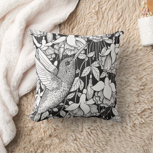 ハミングバードと明るい赤紫色 クッション (ブランケット)