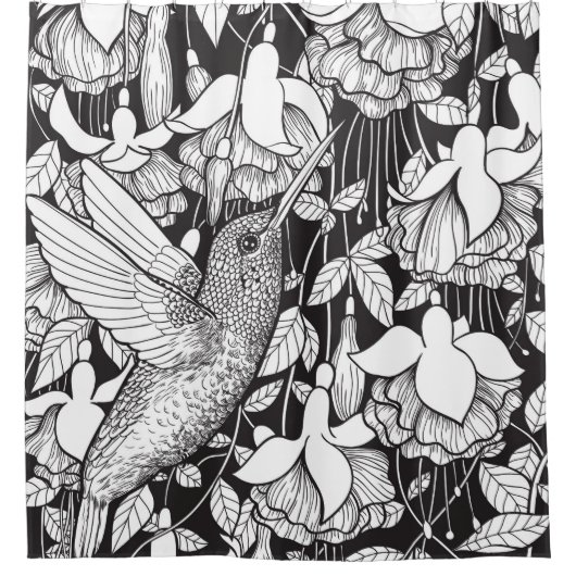 ハミングバードと明るい赤紫色 シャワーカーテン (正面)