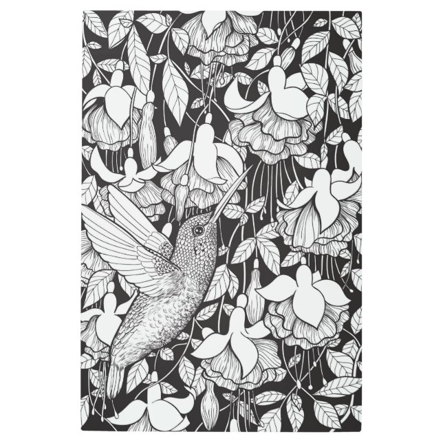 ハミングバードと明るい赤紫色 メタルプリント (正面)