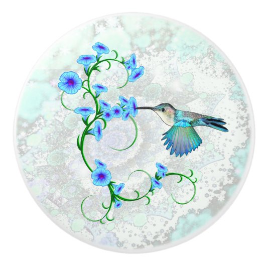 ハミングバードと朝顔 セラミックノブ (正面)