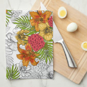 ハミングバードと熱帯性花束 キッチンタオル (四つ折り)
