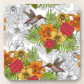 ハミングバードと熱帯性花束 コースター (正面)