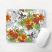 ハミングバードと熱帯性花束 マウスパッド (マウス)