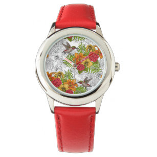 ハミングバードと熱帯性花束 腕時計