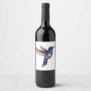 ハミングバードと石積み夜空銀河系鳥 ワインラベル