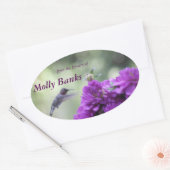 ハミングバードと紫色のダリアス蔵書票 楕円形シール (封筒)