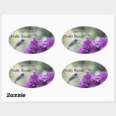 ハミングバードと紫色のダリアス蔵書票 楕円形シール (シート)