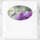 ハミングバードと紫色のダリアス蔵書票 楕円形シール (バッグ)