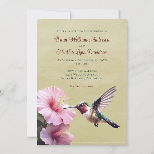 ハミングバードと結婚ハイビスカス | イエロー 招待状 (正面)