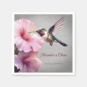 ハミングバードと結婚ハイビスカス |グレー スタンダードカクテルナプキン (正面)